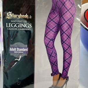 Purple Plaid Mad Hatter Leggings, One Size